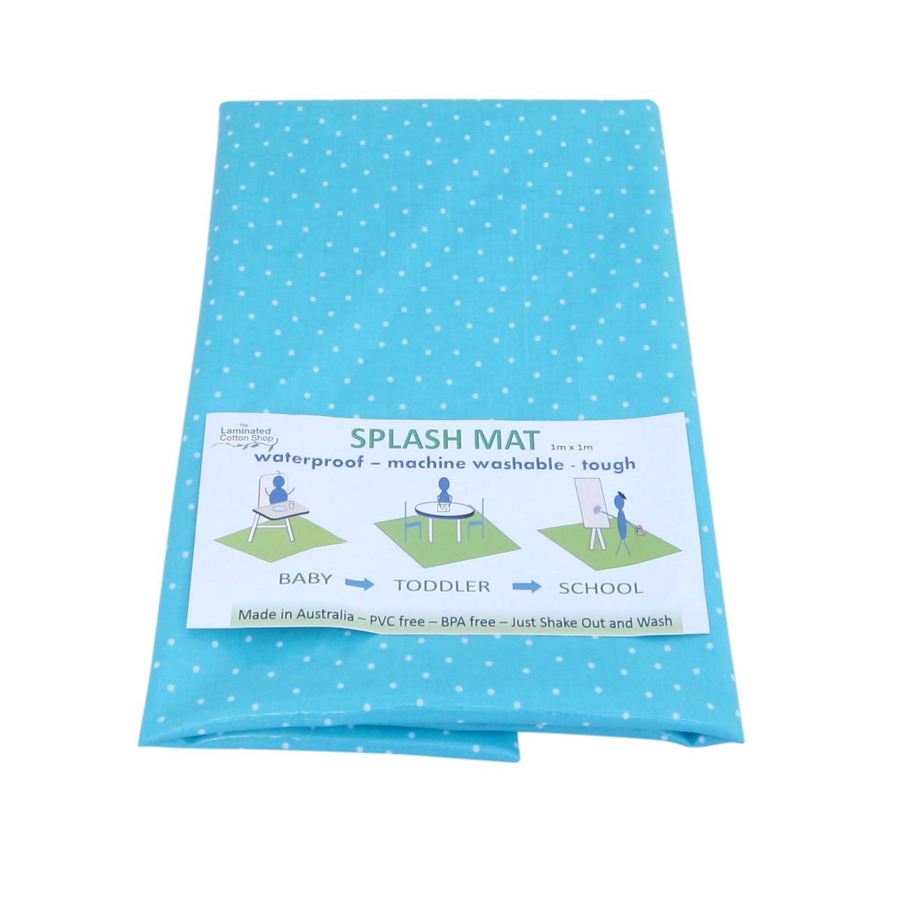 Messy Mat Aqua Blue Dots Laminated Cotton Shop