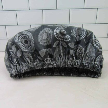 black shadow flowers shower cap organic cotton