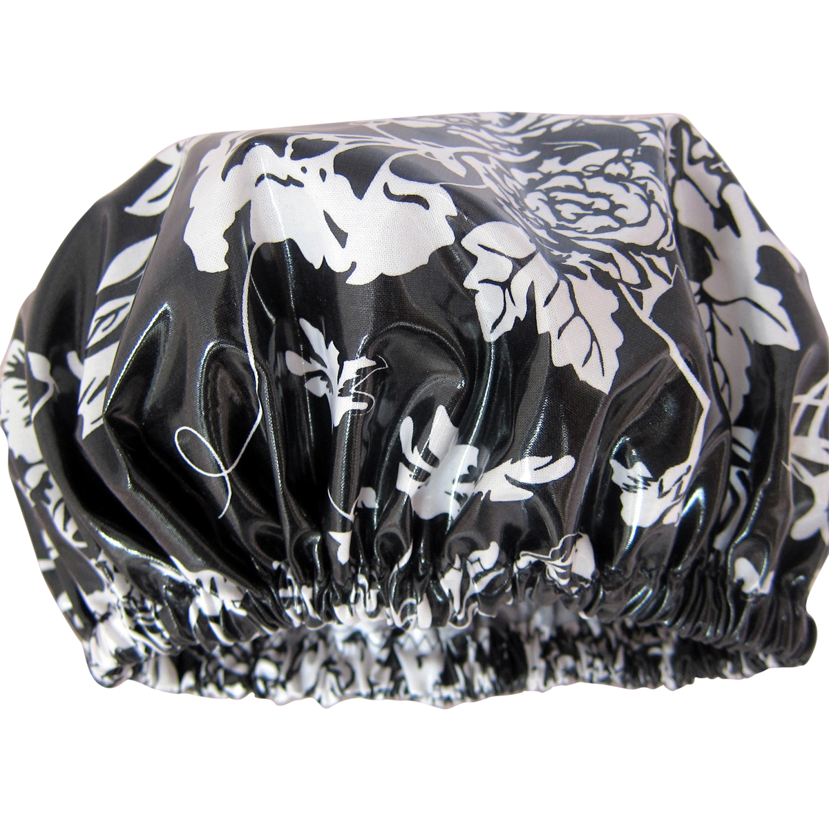 black and white shower cap