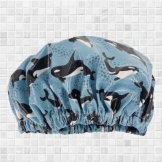 Shower Cap Whales Orcas laminated cotton