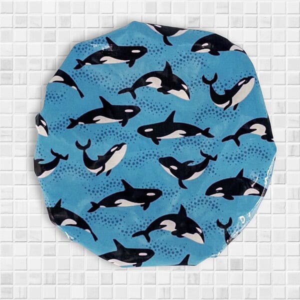 orcas-shower-cap-flatlay-laminatedcotton Shower Cap Whales Orcas laminated cotton