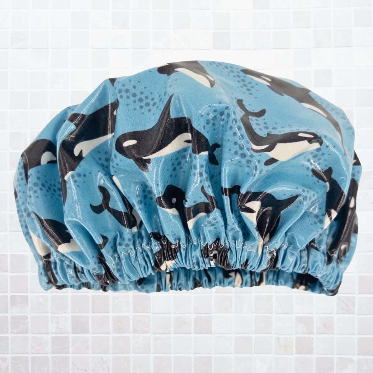 Shower Cap Whales Orcas laminated cotton