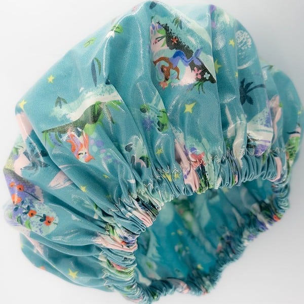 mermaid-kids-showercap-laminated-cotton mermaid kids shower. cap