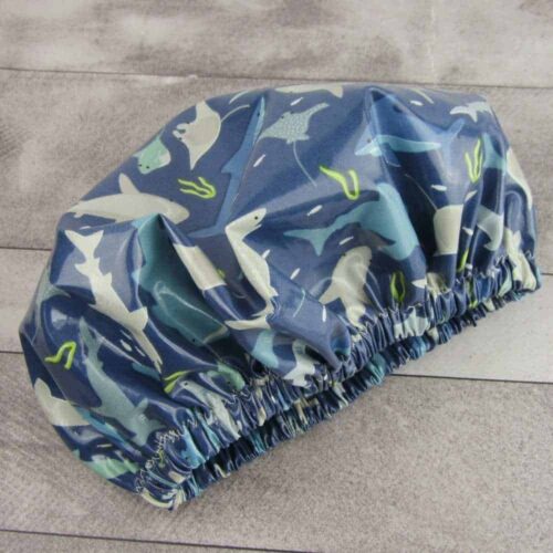 shark shower cap on angle kids shower cap sharks