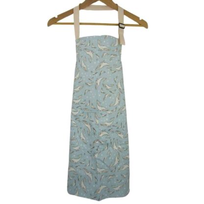 whales apron aqua blue waterproof laminated cotton