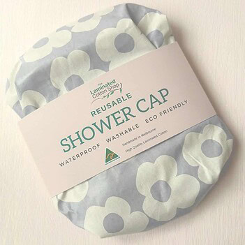 poppy-shower-cap-grey-laminatedcottonshop Reusable Shower Cap Poppy Design