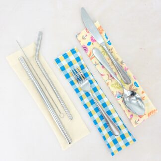 reusable cutlery and straw bags waterproof coated cotton