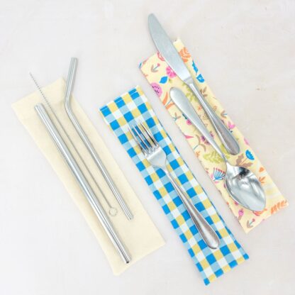 reusable cutlery and straw bags waterproof coated cotton