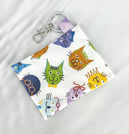 cat coin pouch keyring laminated cotton