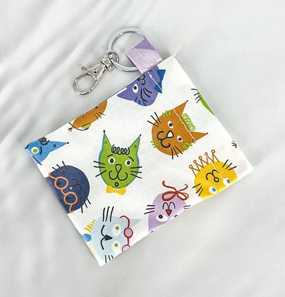 cat coin pouch keyring laminated cotton