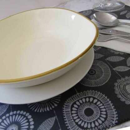 black flowers placemat organic cotton