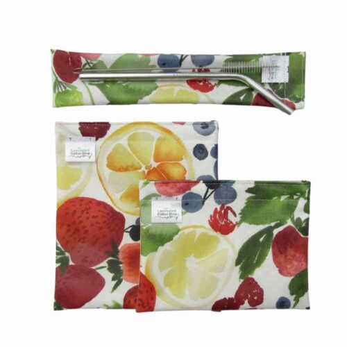 fruit snack bag set with straw set