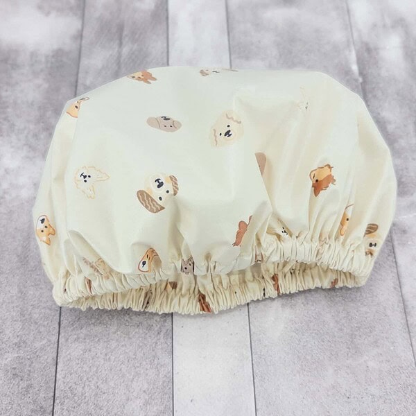 dogs-print-cream-shower-cap-cotton-inner-australia dogs shower cap laminated cotton