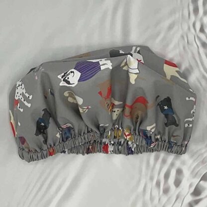 dogs puppies shower cap for adults grey laminated cotton