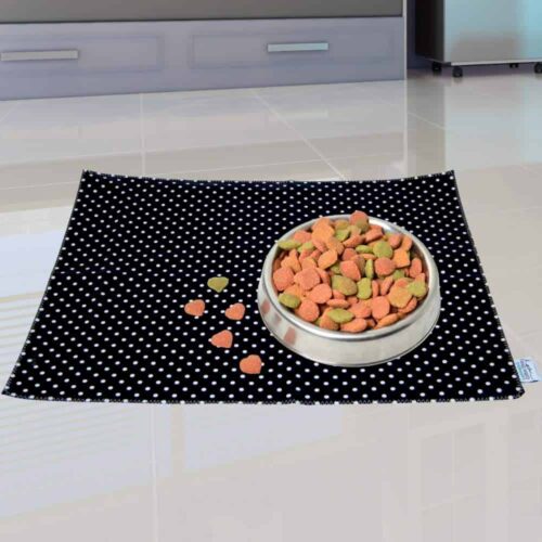 pet placemat black and white polka dots