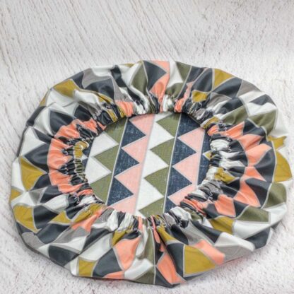 geo shower cap earth tones laminated cotton made in Australia