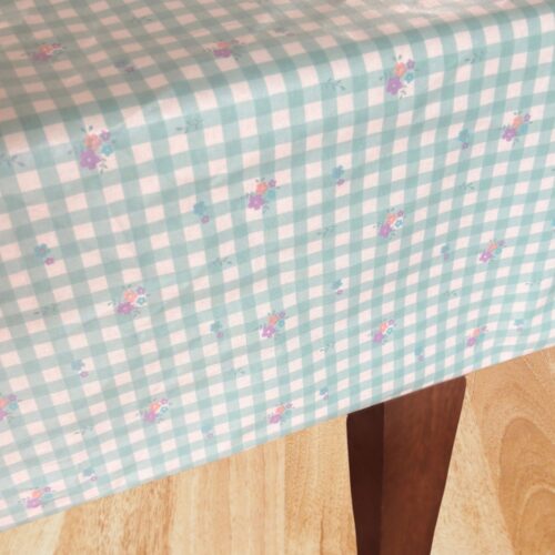 mint-check-flowers-tablecloth Square Tablecloth laminated cotton