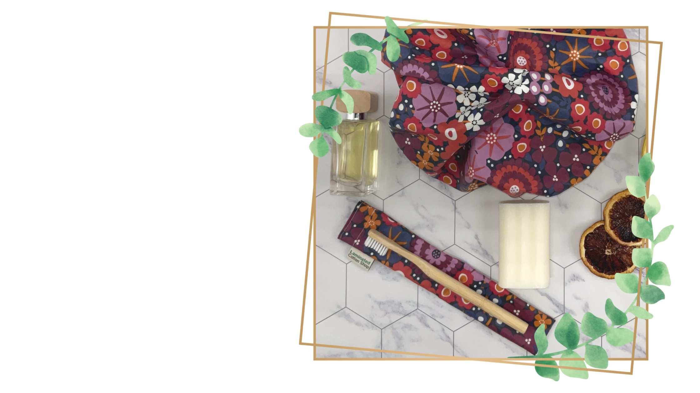 laminated cotton shower cap and toothbrush bag gift set 