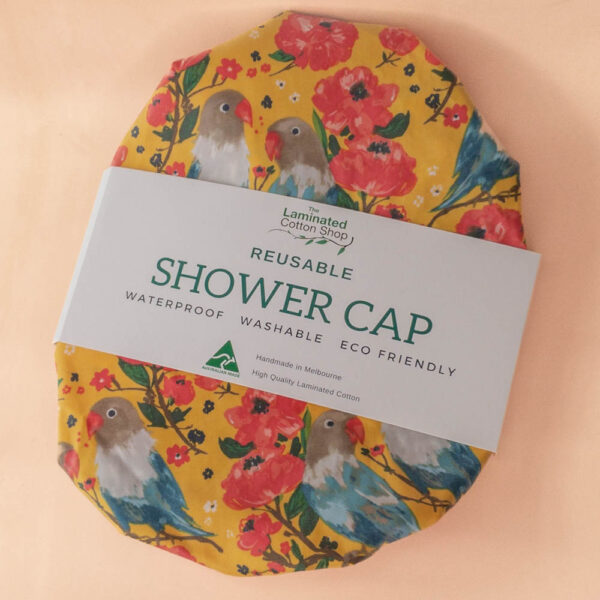 bird shower cap with label laminated cotton laminated cotton handmade shower cap birds