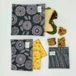 black flowers snack bag lunchbox set black flowers zero waste lunchbox set