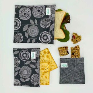 black flowers zero waste lunchbox set