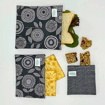 black flowers snack bag lunchbox set black flowers zero waste lunchbox set