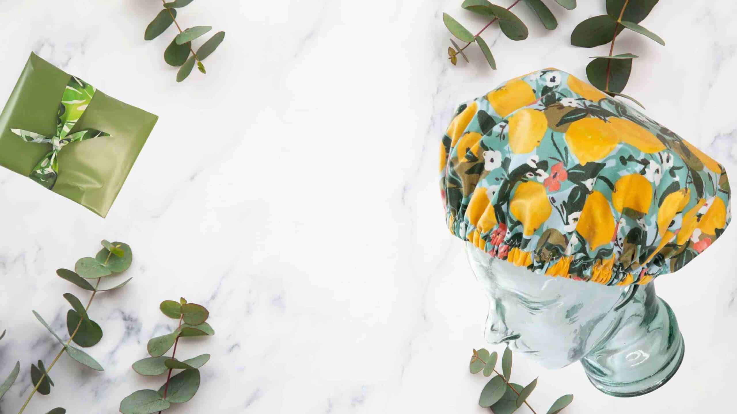 laminated cotton shop front page lemon organic cotton shower cap