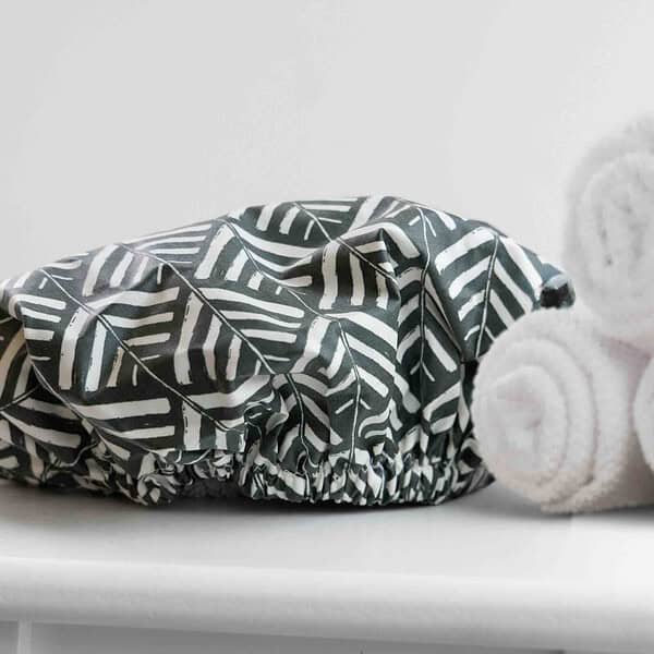 Untitled design - 1 Tribal green shower cap organic cotton handmade