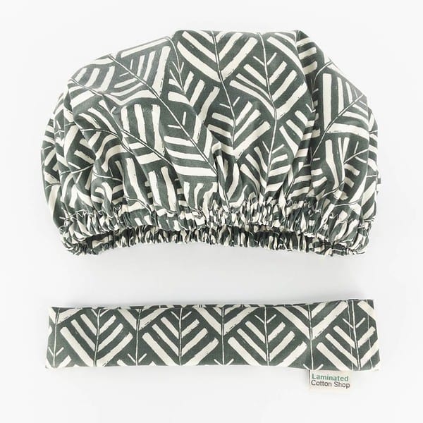 tribal green shower cap with toothbrush keeper Shower Cap Tribal Green