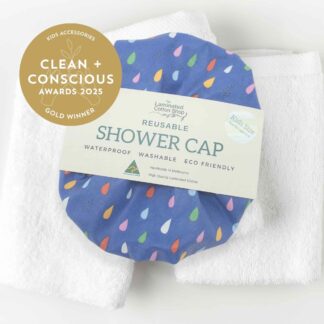 kids shower cap award winning laminated cotton organic raindrops