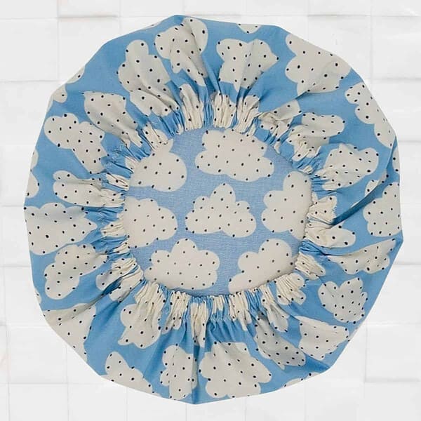 clouds blue shower cap with dots laminated cotton Shower Cap Sky Blue Clouds