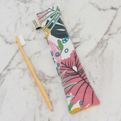 tropical leaves waterproof toothbrush keeper bag laminated cotton