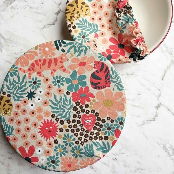 Untitled design - 2 cats folk art bowl covers French coated cotton