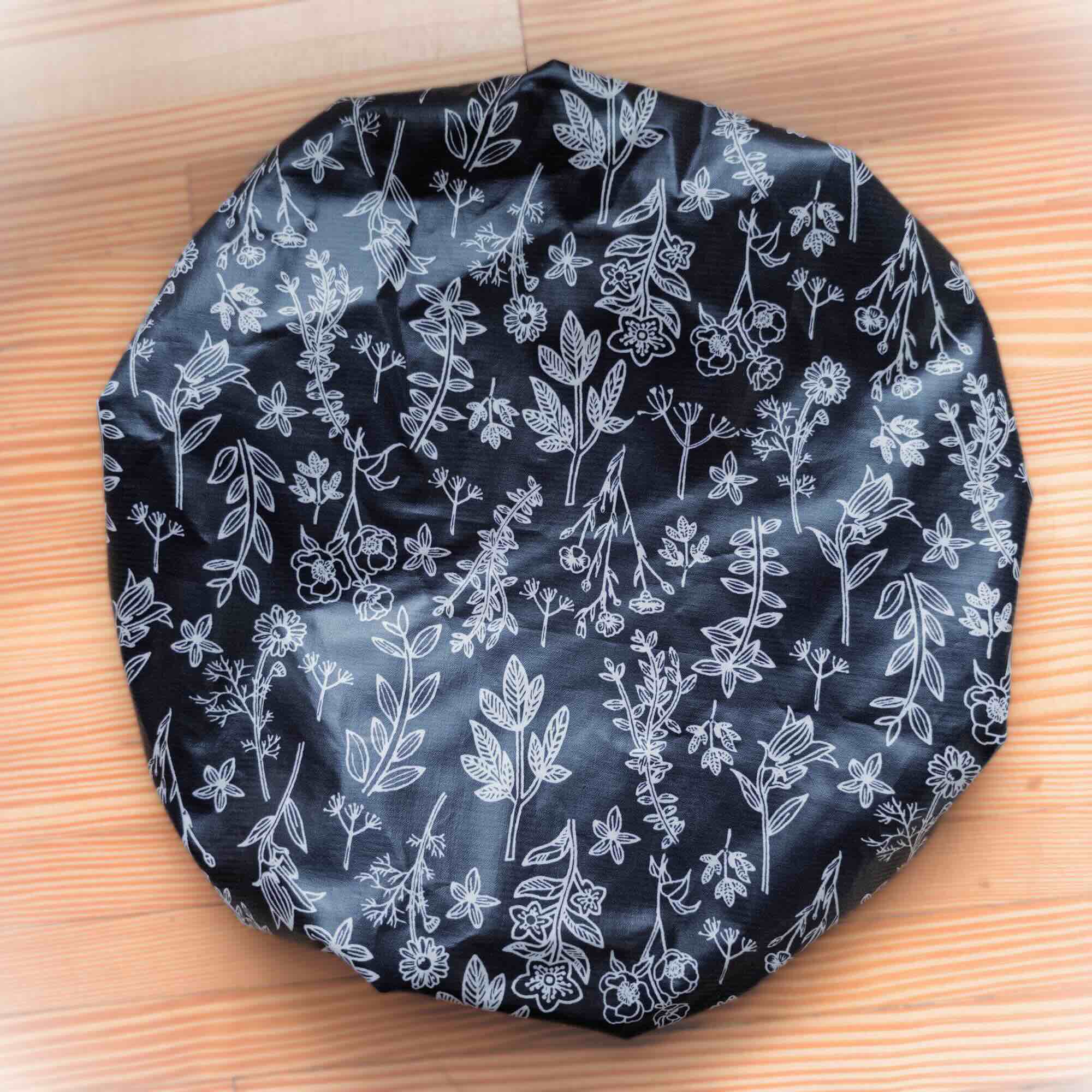 Shower Cap Black and White Flowers - Image 2
