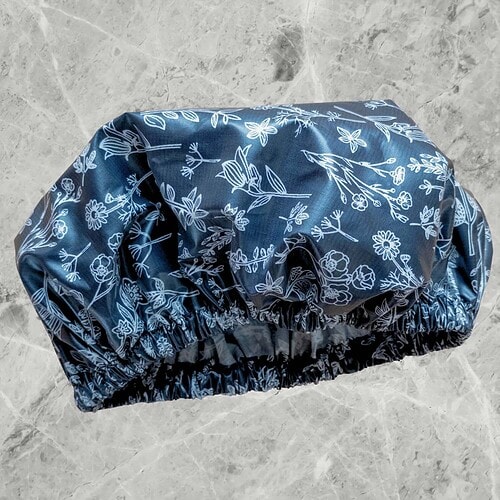 black-shower-cap-white-flowers-laminatedcotton-bathroom Shower Cap Black and White Flowers