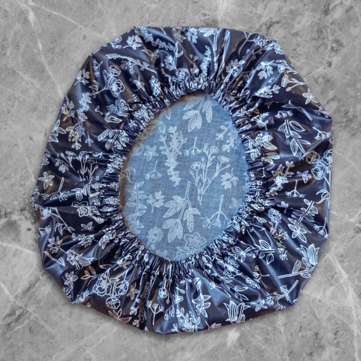 black-white-flowers-cotton-showercap-bathroom Shower Cap Black and White Flowers