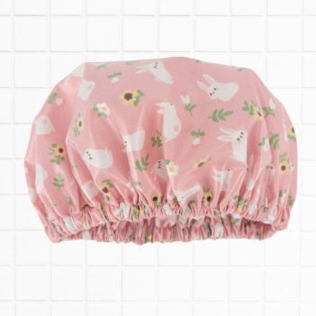 rabbit-pink-white-showercap-laminatedcotton Kids Shower Cap Pink & White Rabbits