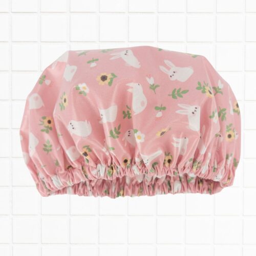 Kids Shower Cap Pink & White Rabbits