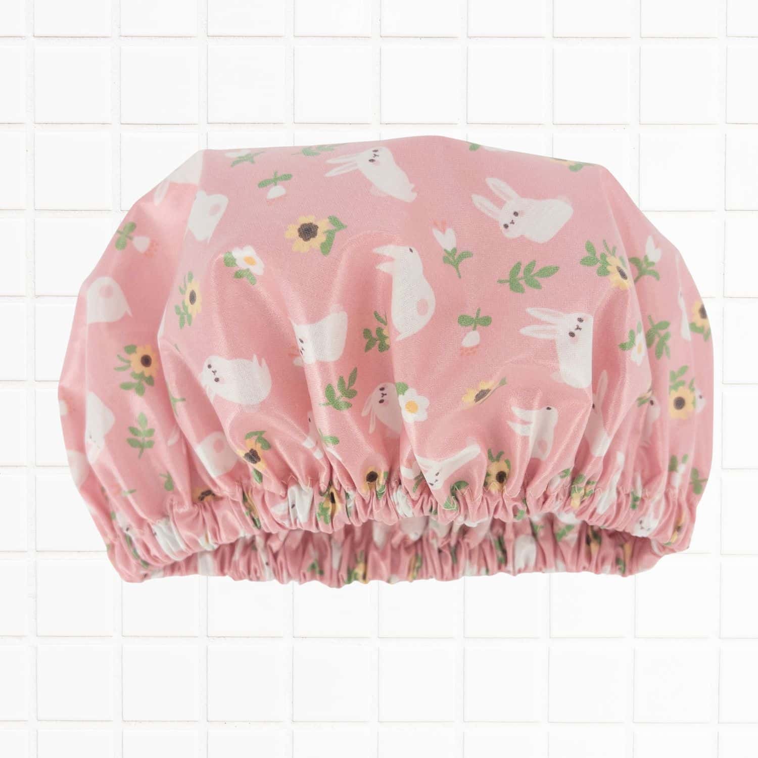 pink bunny rabbit shower cap laminated cotton