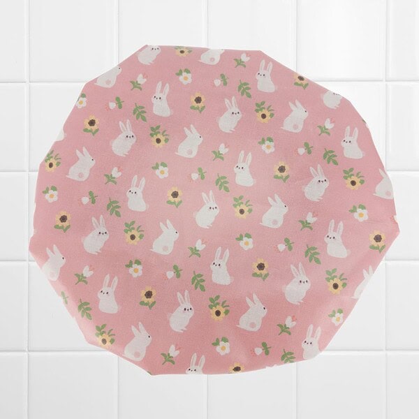 Kids Shower Cap Pink & White Rabbits