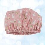 rabbits-pink-white-sunflowers-showercap-laminatedcotton-kids-size kids pink shower cap rabbits