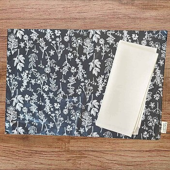 black and white flowers waterproof placemat laminated cotton australia