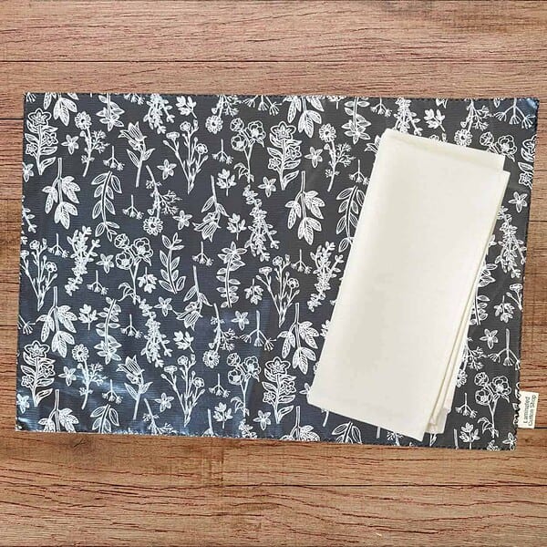 black and white flowers waterproof placemat laminated cotton australia