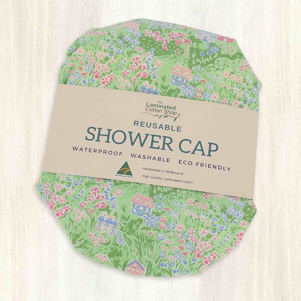 garden-cottage-laminatedcotton-showercap Shower Cap Garden Cottage
