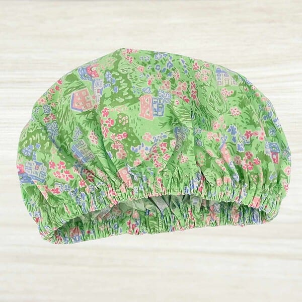 gardencottage-shower-cap-laminated-cotton-handmade-australia garden cottage shower cap green