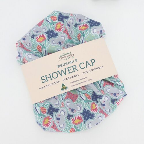koala-showercap-laminatedcotton-australiana-green-flowers-reusable Shower Cap Australian Made Koalas