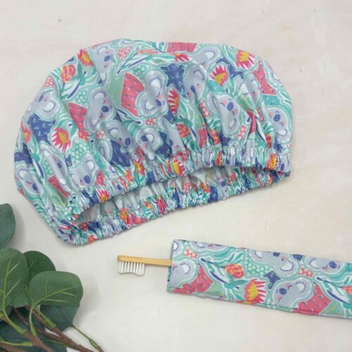 koala-showercap-toothbrush-keeper-waterproof-laminatedcotton Shower Cap Australian Made Koalas